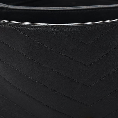 Chanel Grained Calfskin Elaphe Stitched Medium Chevron Chic Top Handle Flap Black 11 of 13