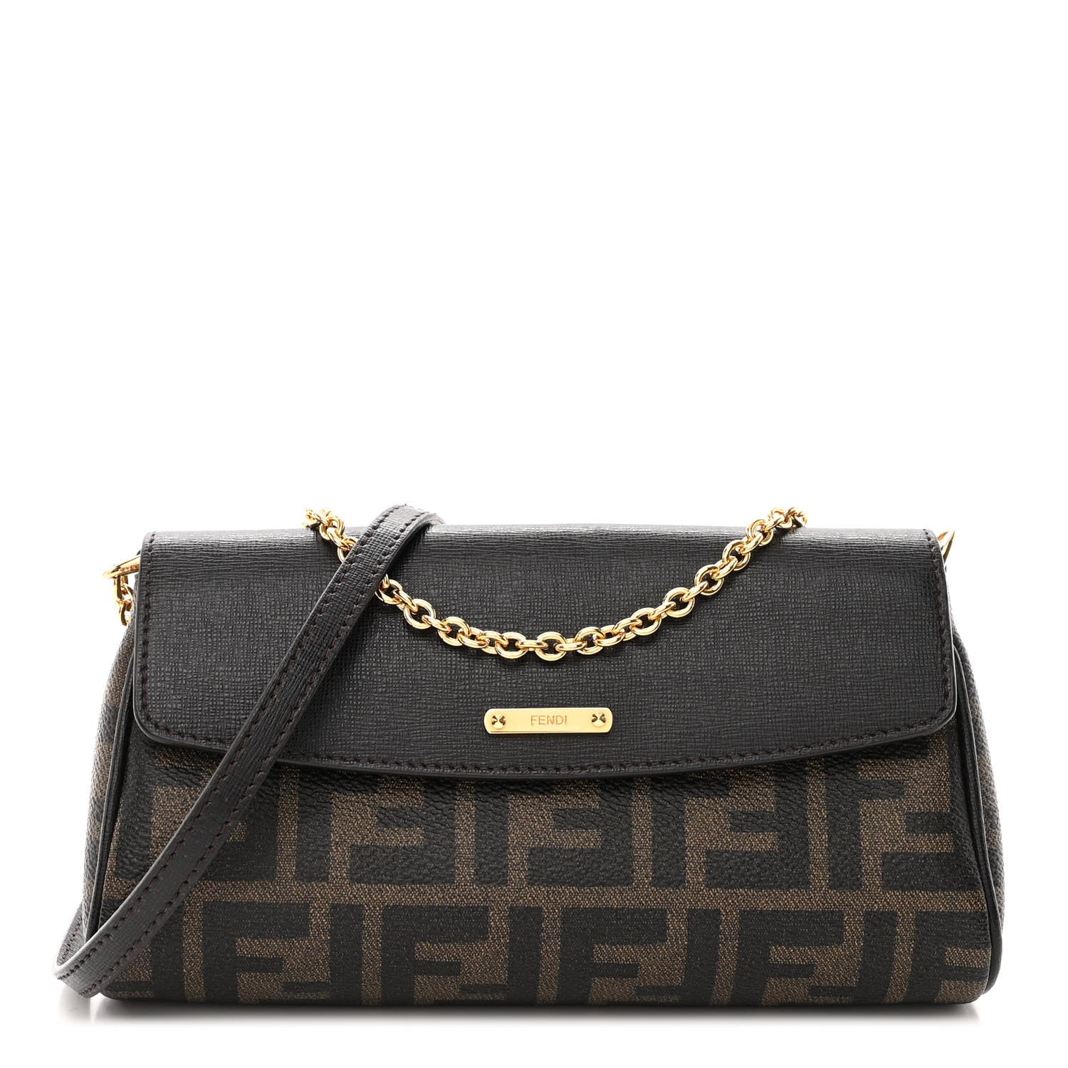 Fendi Zucca Spalmati Vitello Elite Flap Crossbody Bag Tobacco Marrone 1 of 9