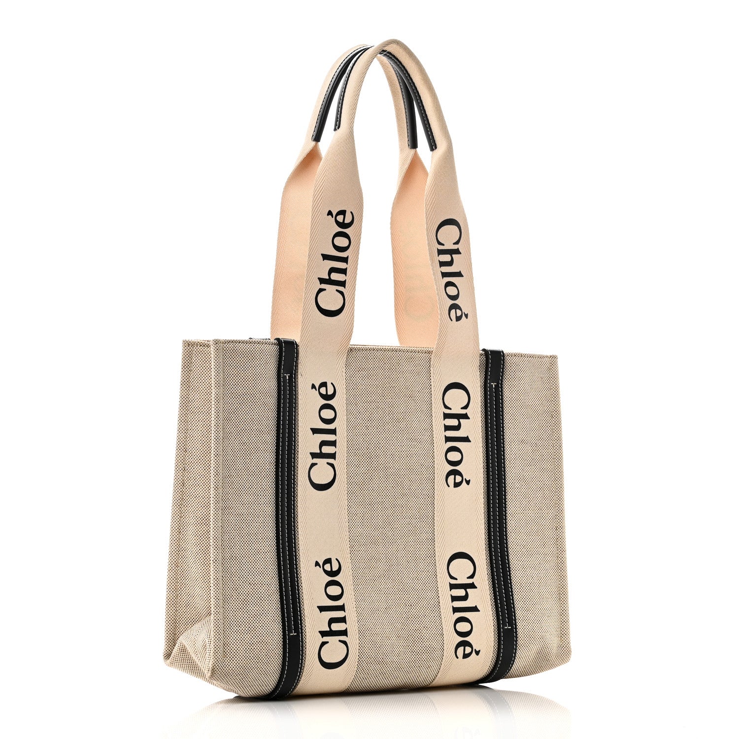 Chloe Cotton Calfskin Medium Woody Ribbon Tote White Blue 3 of 9