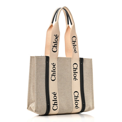 Chloe Cotton Calfskin Medium Woody Ribbon Tote White Blue 3 of 9