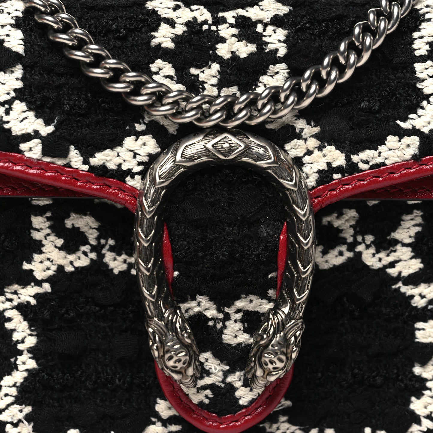 Tweed GG Monogram Super Mini Dionysus Shoulder Bag Black White Romantic Cherry