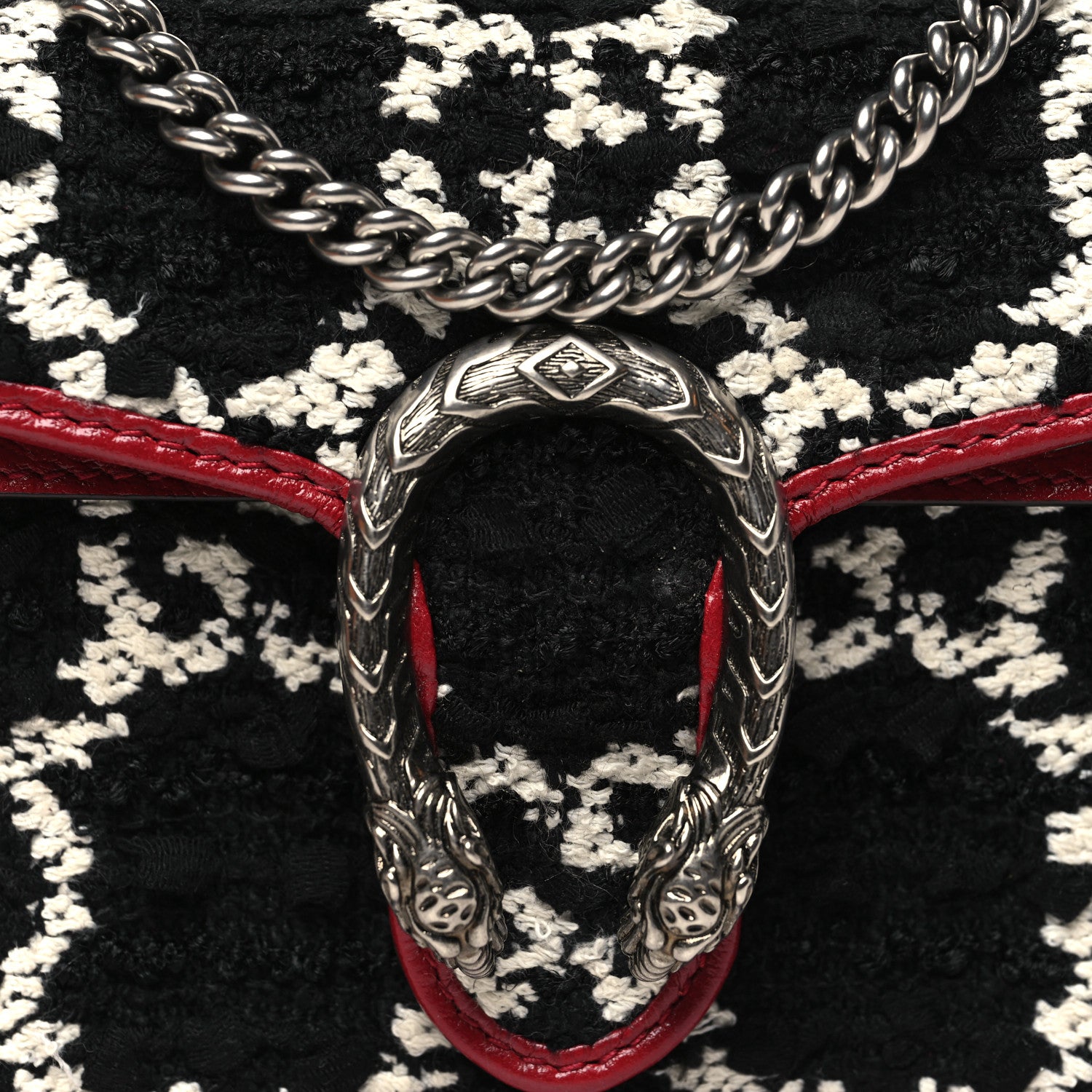 Gucci Tweed GG Monogram Super Mini Dionysus Shoulder Bag Black White Romantic Cherry 7 of 10