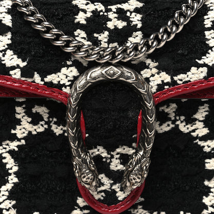Gucci Tweed GG Monogram Super Mini Dionysus Shoulder Bag Black White Romantic Cherry 7 of 10