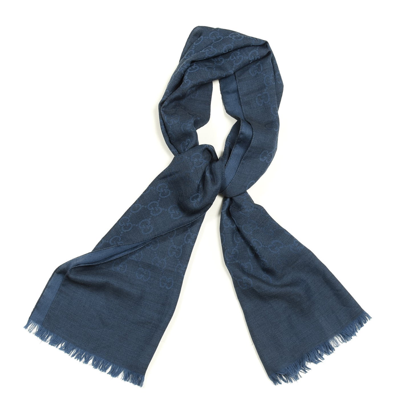 Wool Silk Jacquard Monogram Scarf Blue
