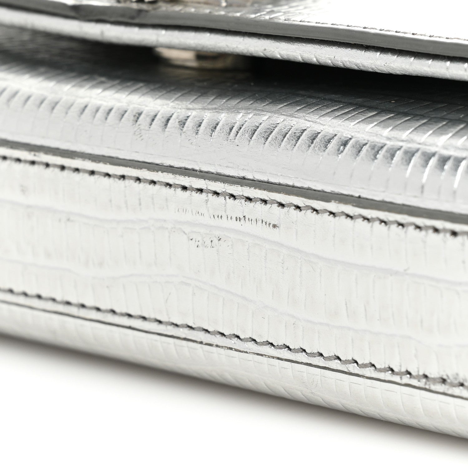 Saint Laurent Metallic Calfskin Lizard Embossed Small Classic Monogram Kate Tassel Satchel Silver 10 of 14
