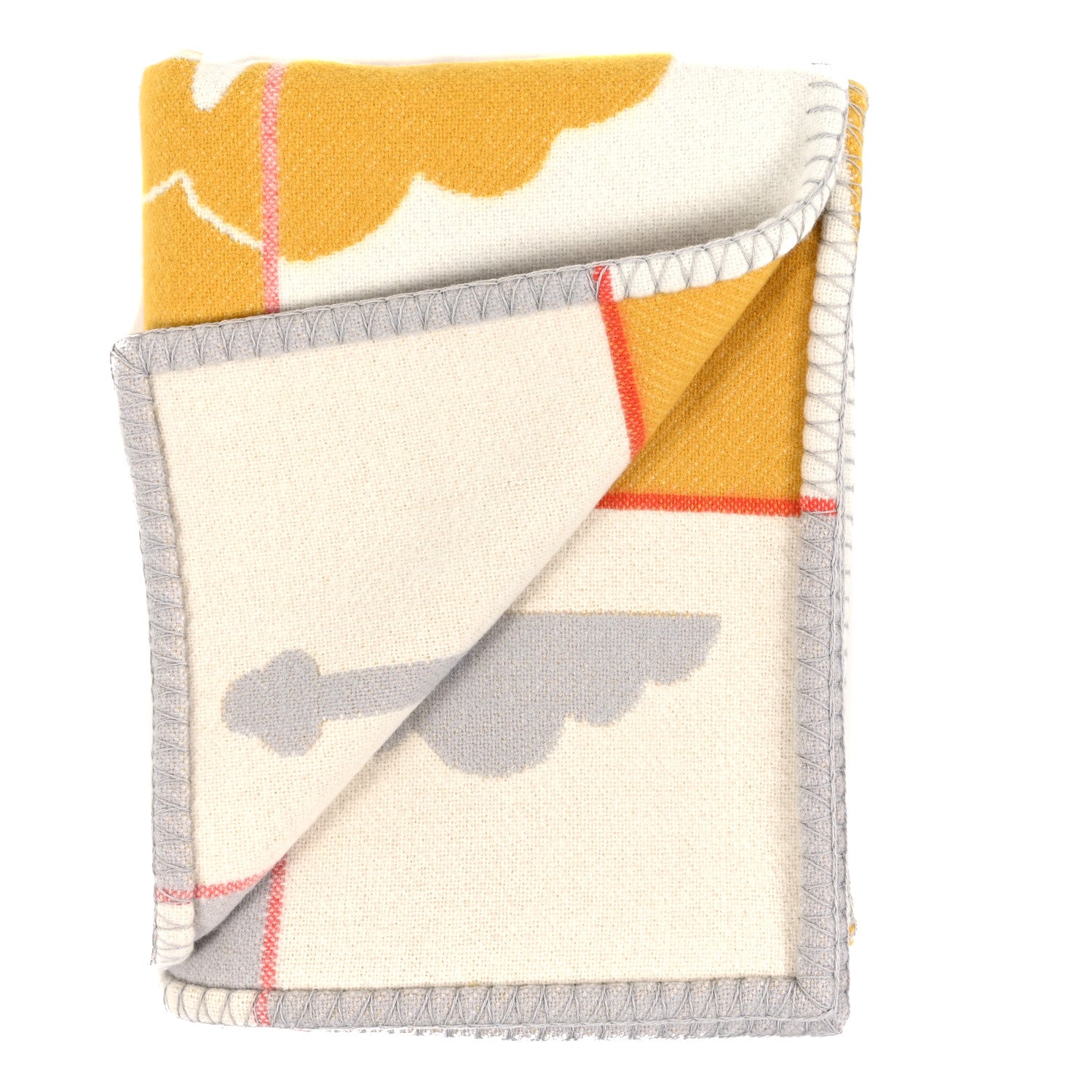 Hermes Wool Cashmere Avalon Epopee Blanket Jaune Miel Gris Perle 2 of 3