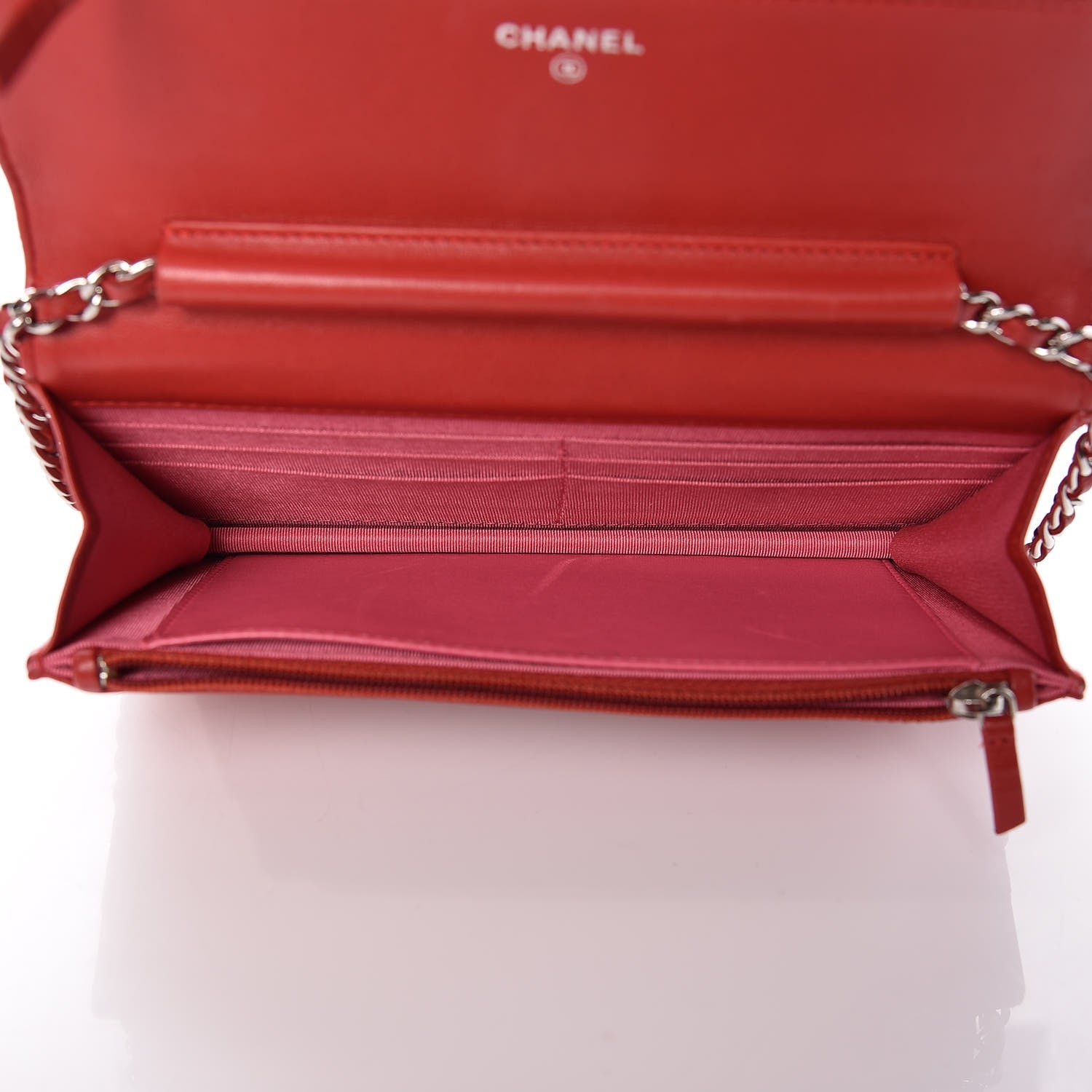 Chanel Lambskin Quilted Wallet On Chain WOC Red Pink 5 of 12