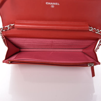 Chanel Lambskin Quilted Wallet On Chain WOC Red Pink 5 of 12