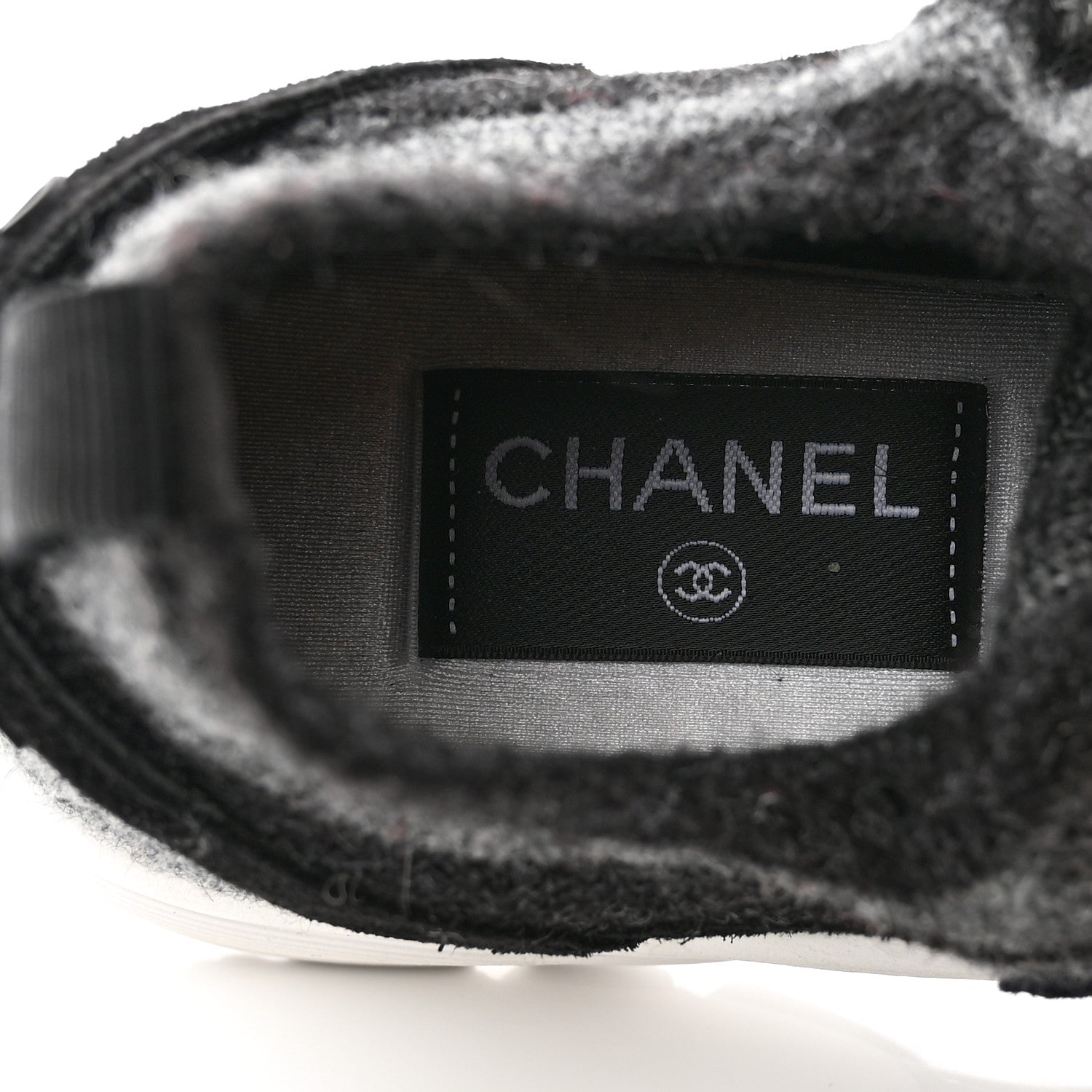 Chanel Fabric Suede Calfskin Womens CC Sneakers 38 Black Grey 6 of 6