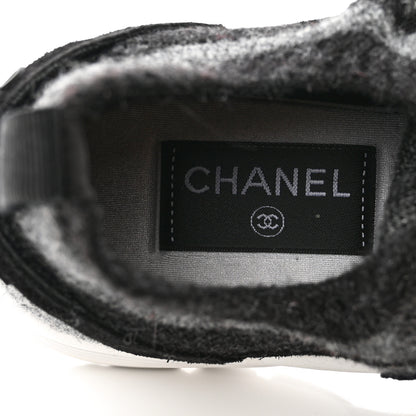 Chanel Fabric Suede Calfskin Womens CC Sneakers 38 Black Grey 6 of 6