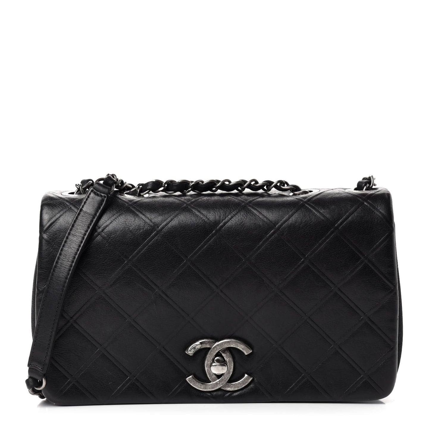 Calfskin Diamond Embossed New Chic Flap Black
