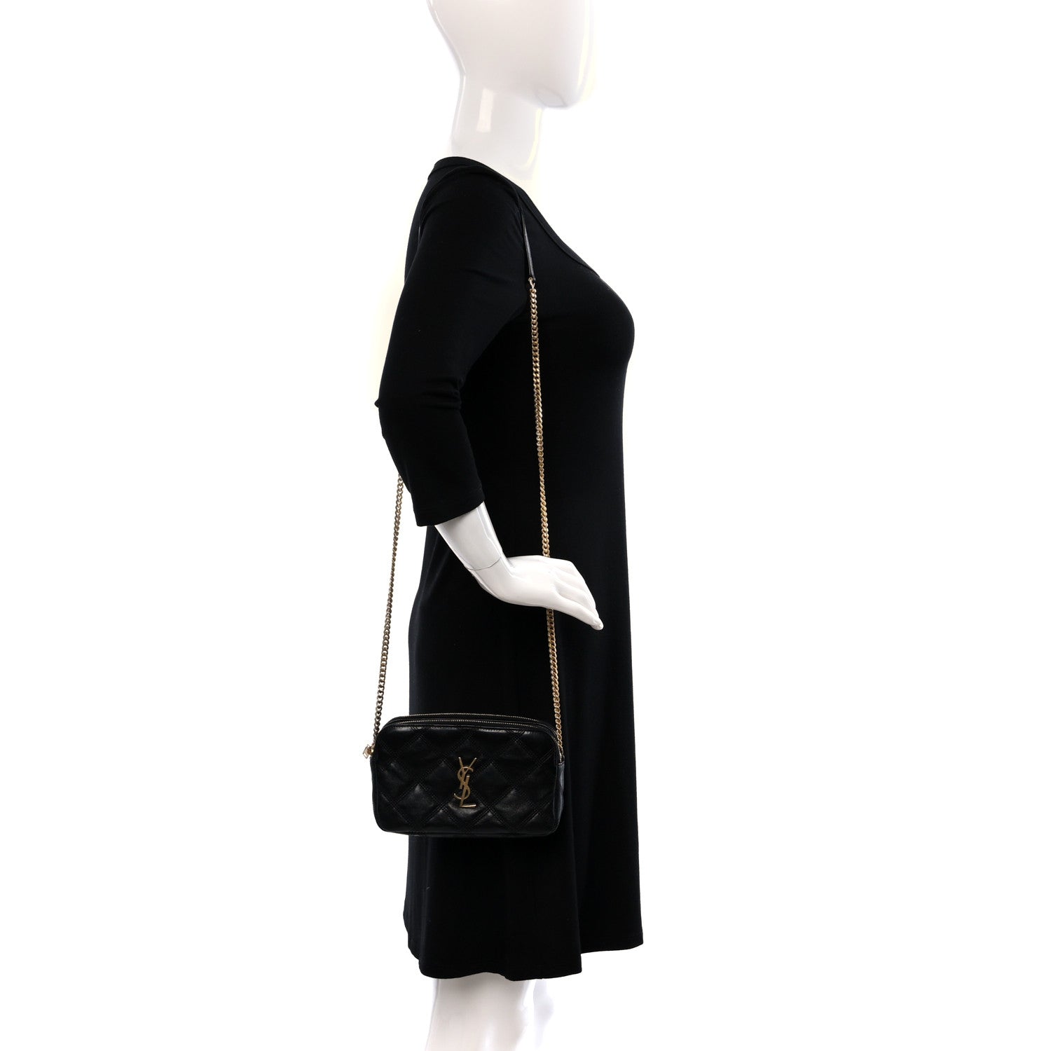 Saint Laurent Grained Lambskin Quilted Mini Becky Double Zip Bag Black 2 of 8