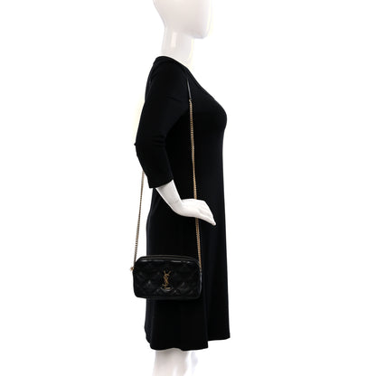 Saint Laurent Grained Lambskin Quilted Mini Becky Double Zip Bag Black 2 of 8