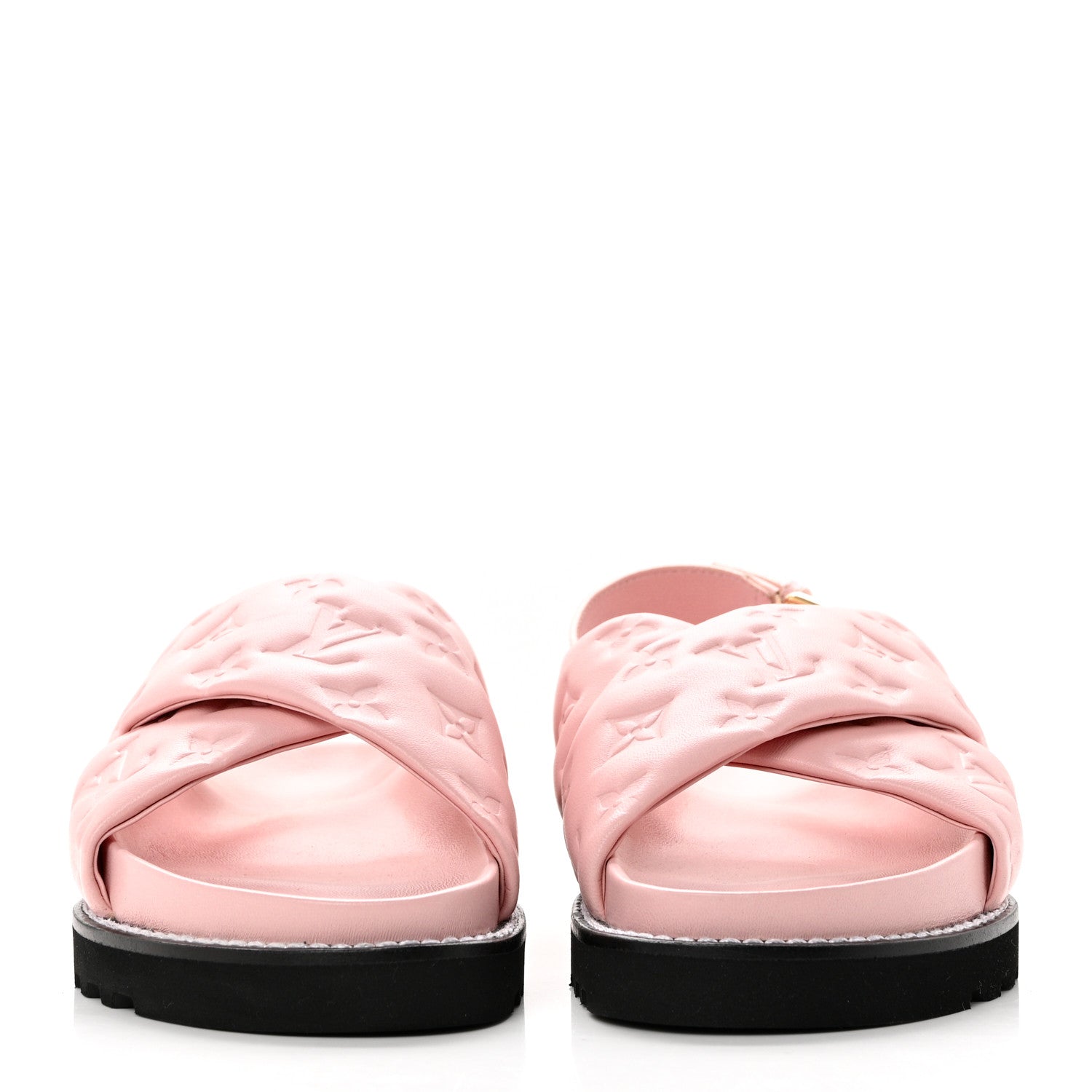 Louis Vuitton Lambskin Monogram Embossed Paseo Flat Comfort Sandals 38 Rose Clair 2 of 9