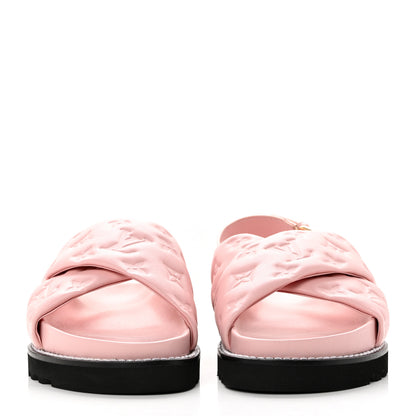 Louis Vuitton Lambskin Monogram Embossed Paseo Flat Comfort Sandals 38 Rose Clair 2 of 9