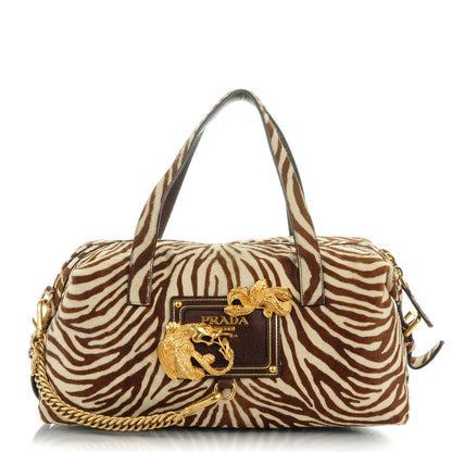 Prada Calf Hair Zebra Print Shoulder Bag White Bruciato 1 of 7