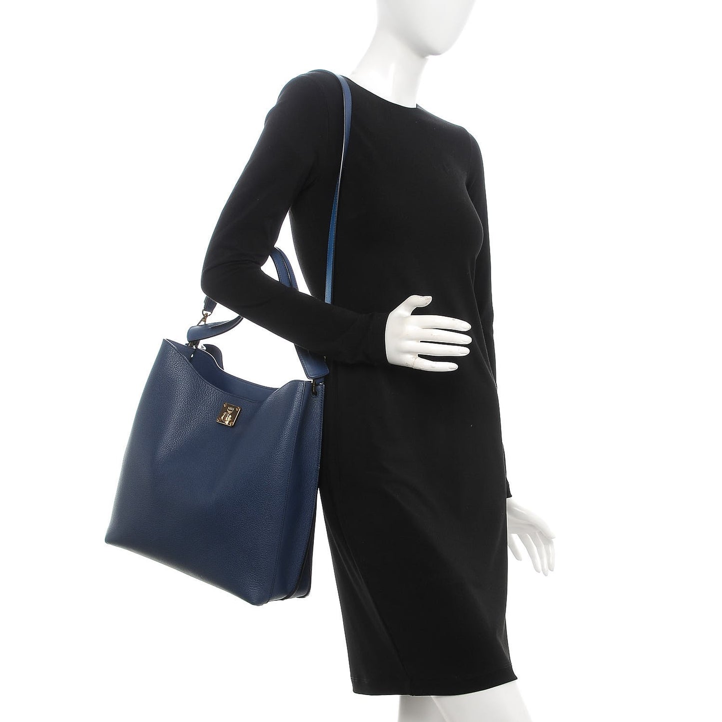 Grained Calfskin Large Milla Hobo Navy Blue