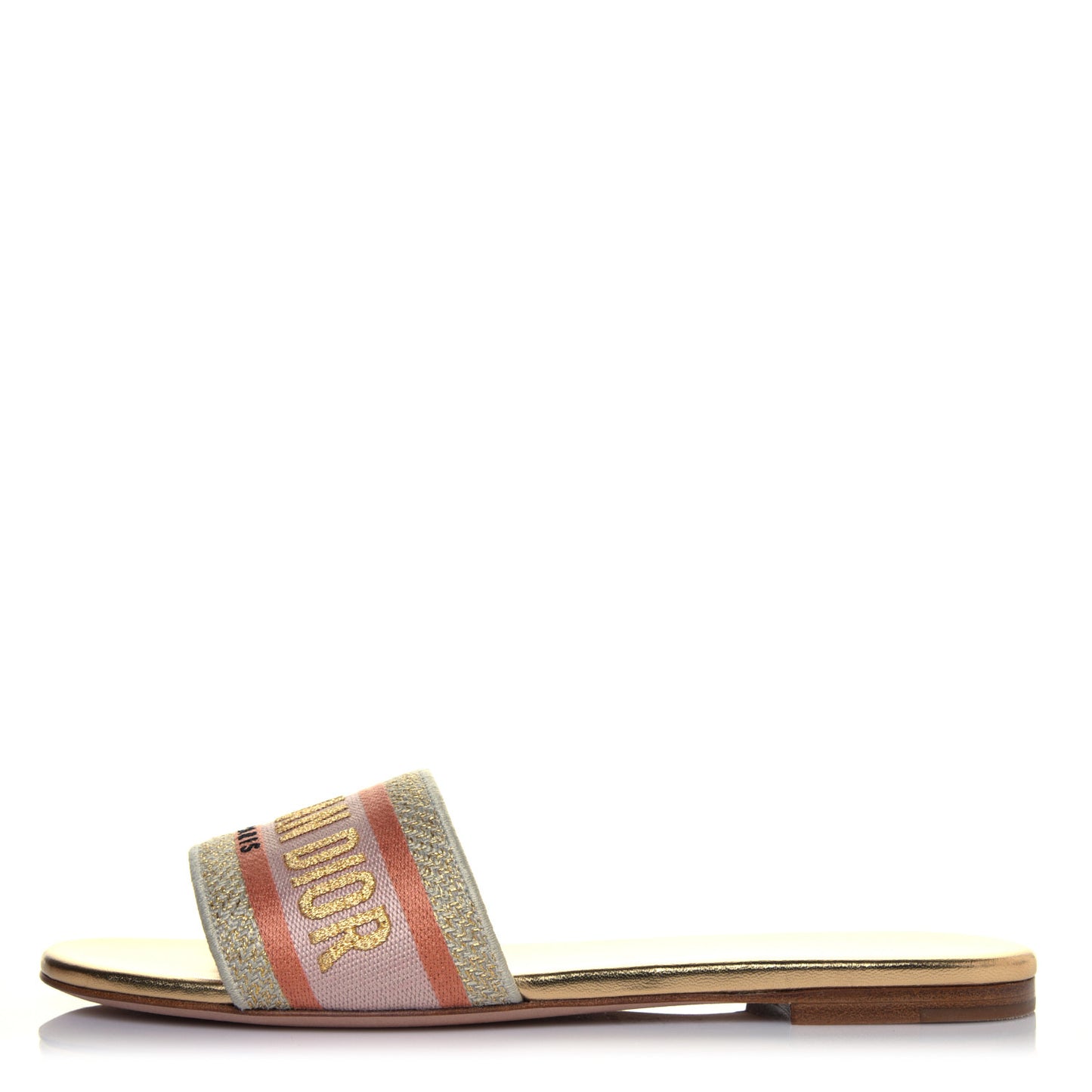 Canvas Lurex Embroidered Dway Flat Slide Sandals 38 Platinum