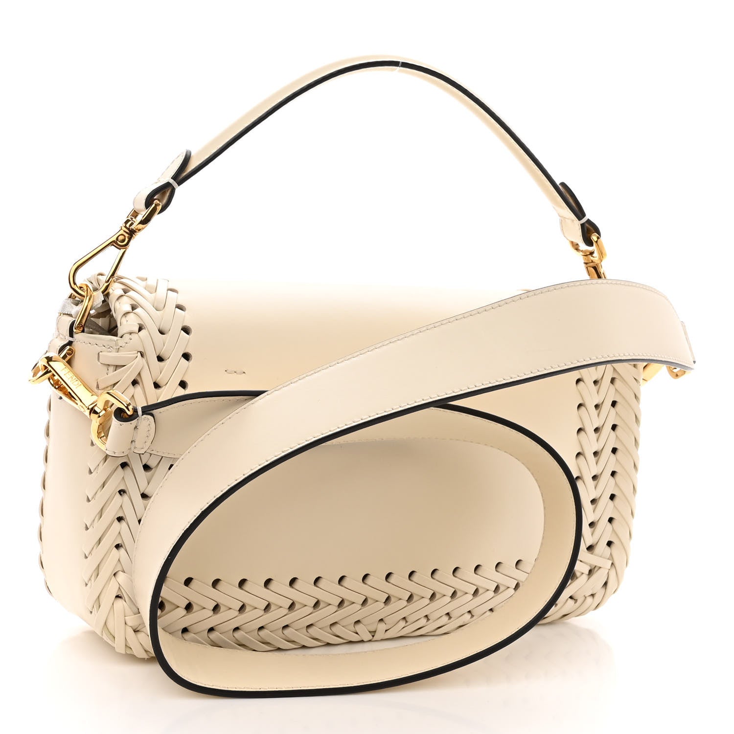 Fendi Vitello King Ceylon Woven Baguette White Ice 3 of 9