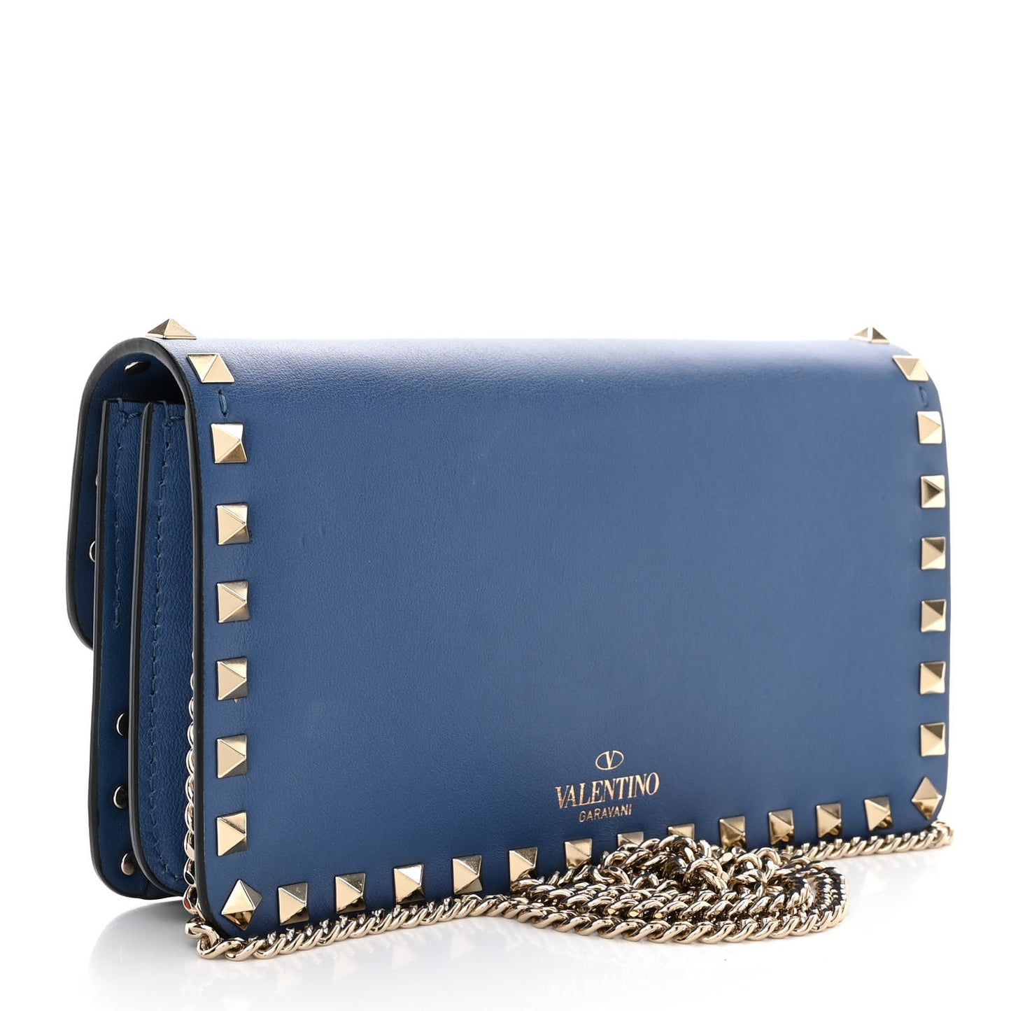 Calfskin Rockstud Flap Wallet on Chain Blue China