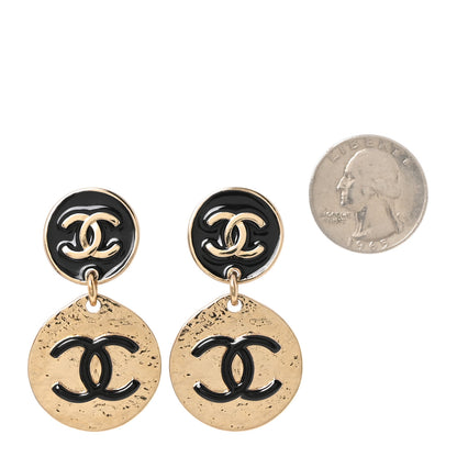 Chanel Enamel CC Disc Drop Earrings Gold Black 2 of 5