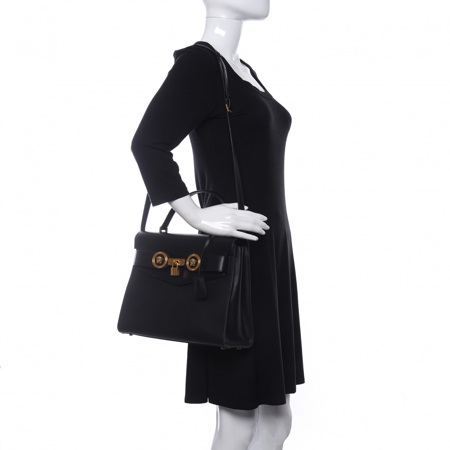 Versace Calfskin Icon Handbag Black 2 of 10
