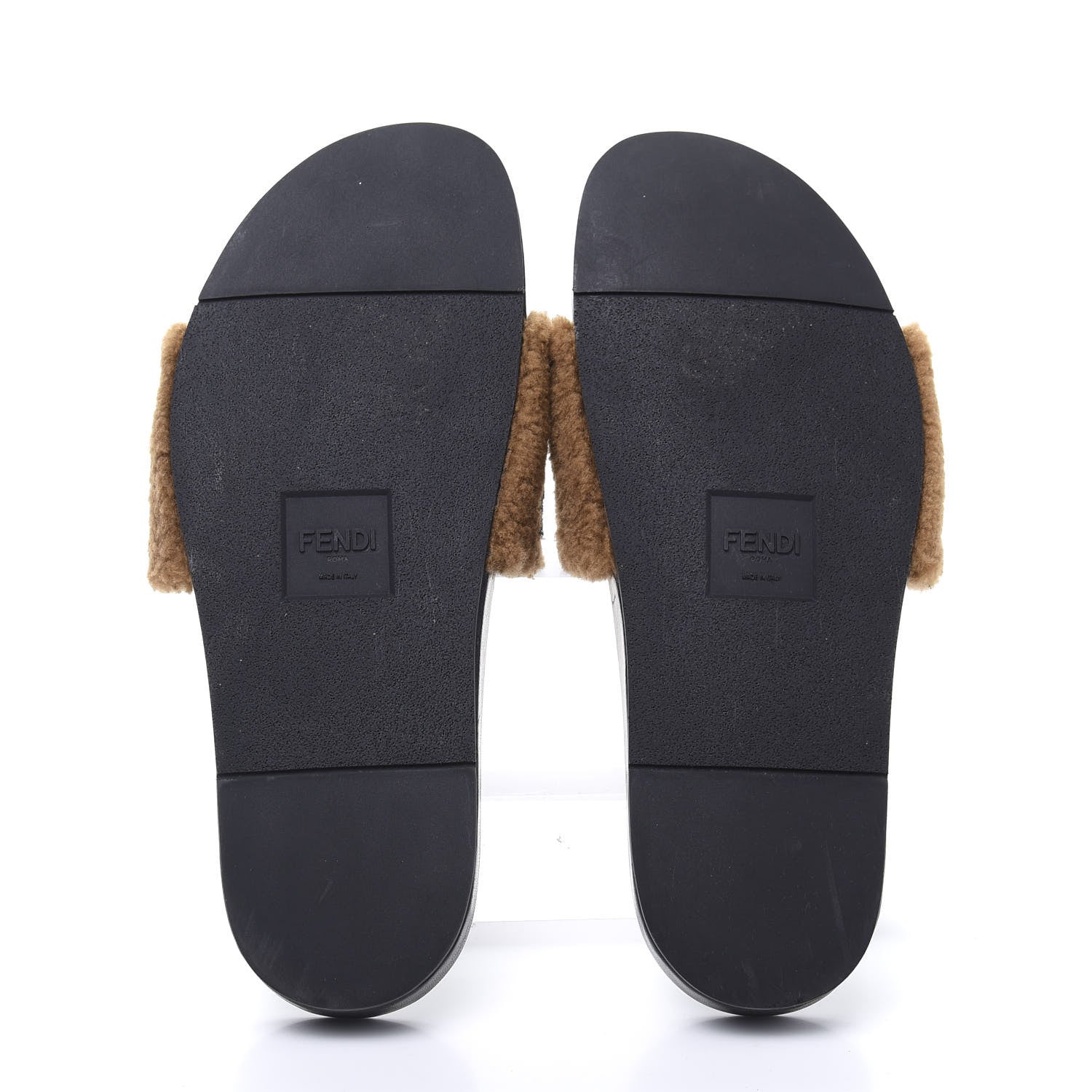 Fendi Shearling Logo Slide Sandals 10 Brown 5 of 8