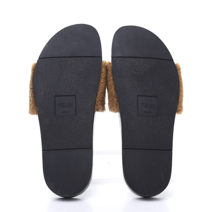 Fendi Shearling Logo Slide Sandals 10 Brown 5 of 8