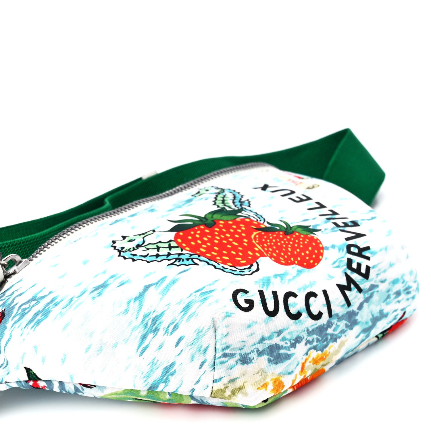Gucci Nylon Merveilleux Strawberry Print Childrens Belt Bag Light Blue Red Dusty White 11 of 12