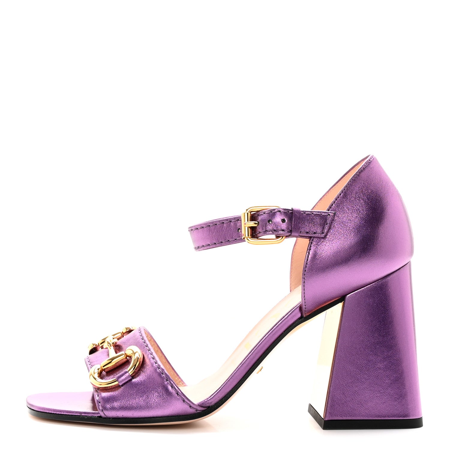 Gucci Metallic Nappa Horsebit Cross Strap 95mm Sandals 38.5 Violet 1 of 19
