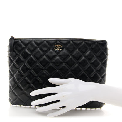 Chanel Calfskin Quilted Pearl Large Cosmetic Case Black 2 of 10