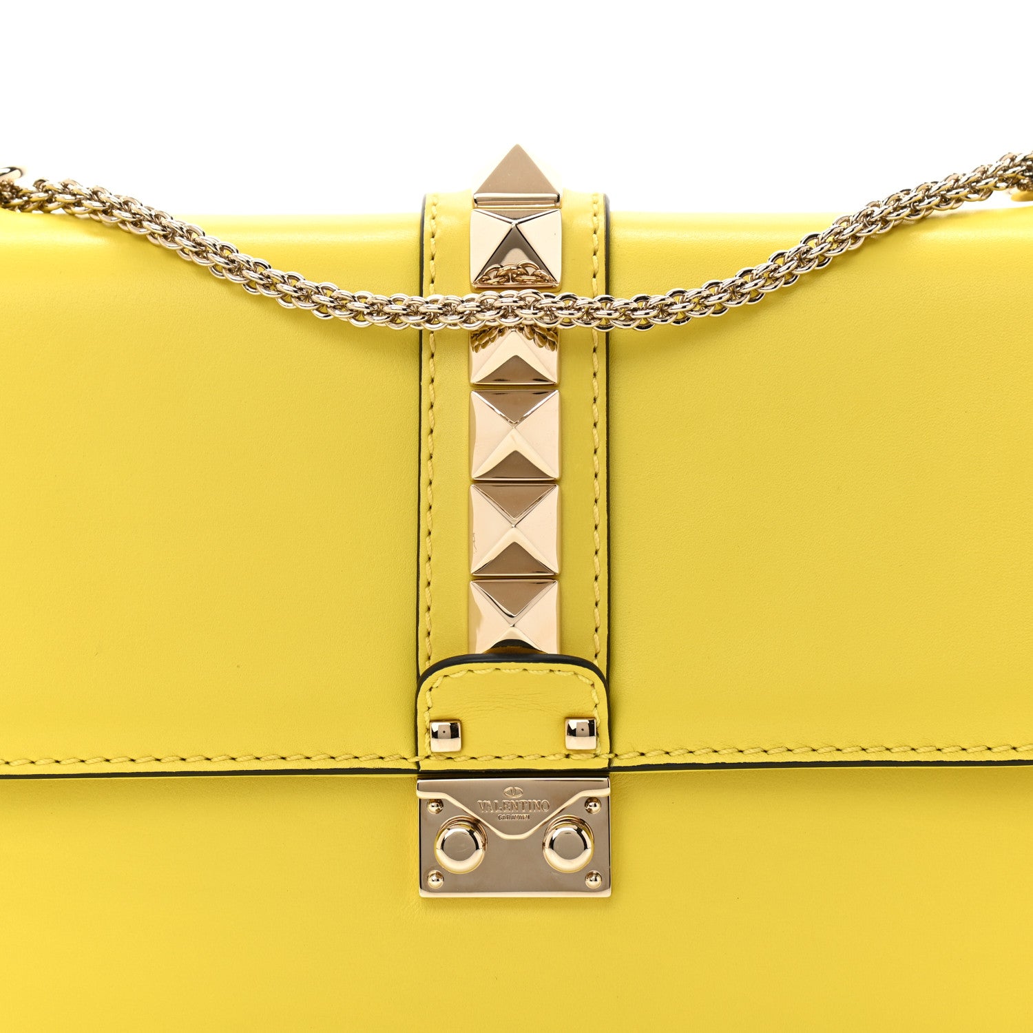 Valentino Garavani Vitello Medium Glam Lock Rockstud Flap Naples Yellow 7 of 7