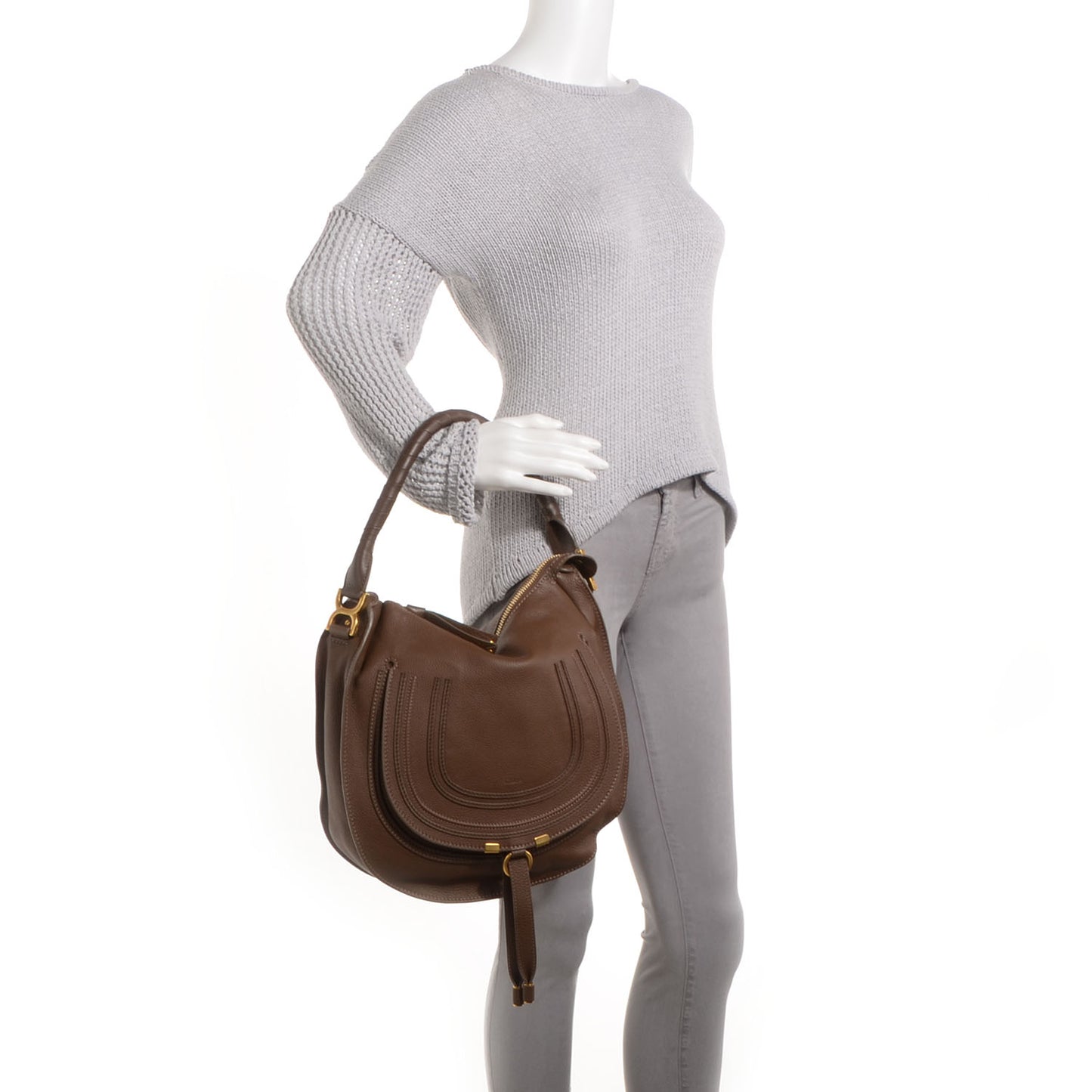 Calfskin Medium Marcie Hobo Brown Seed