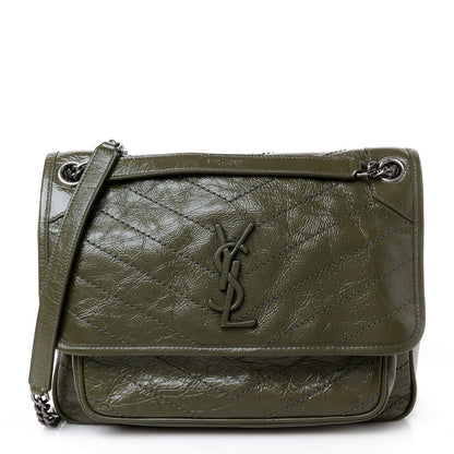 Saint Laurent Crinkled Lambskin Matelasse Monogram Medium Niki Chain Satchel Military Olive 1 of 7