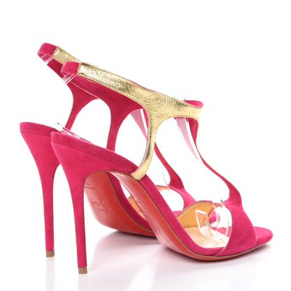 Christian Louboutin Suede Nappa Morphetina 100 T-Strap Sandals 37 Rosa Gold 4 of 10
