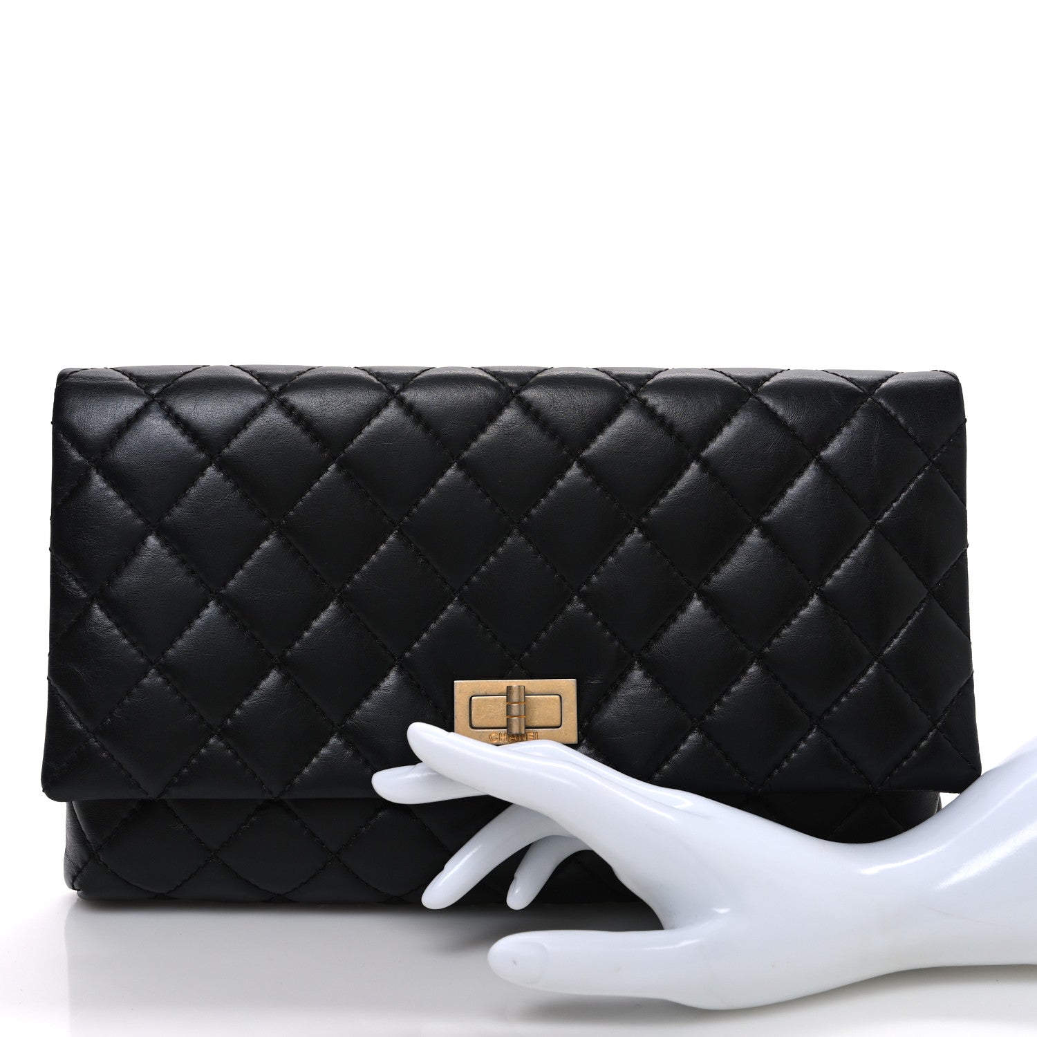 Chanel Aged Calfskin Quilted Reissue 2.55 Clutch Black 2 of 11