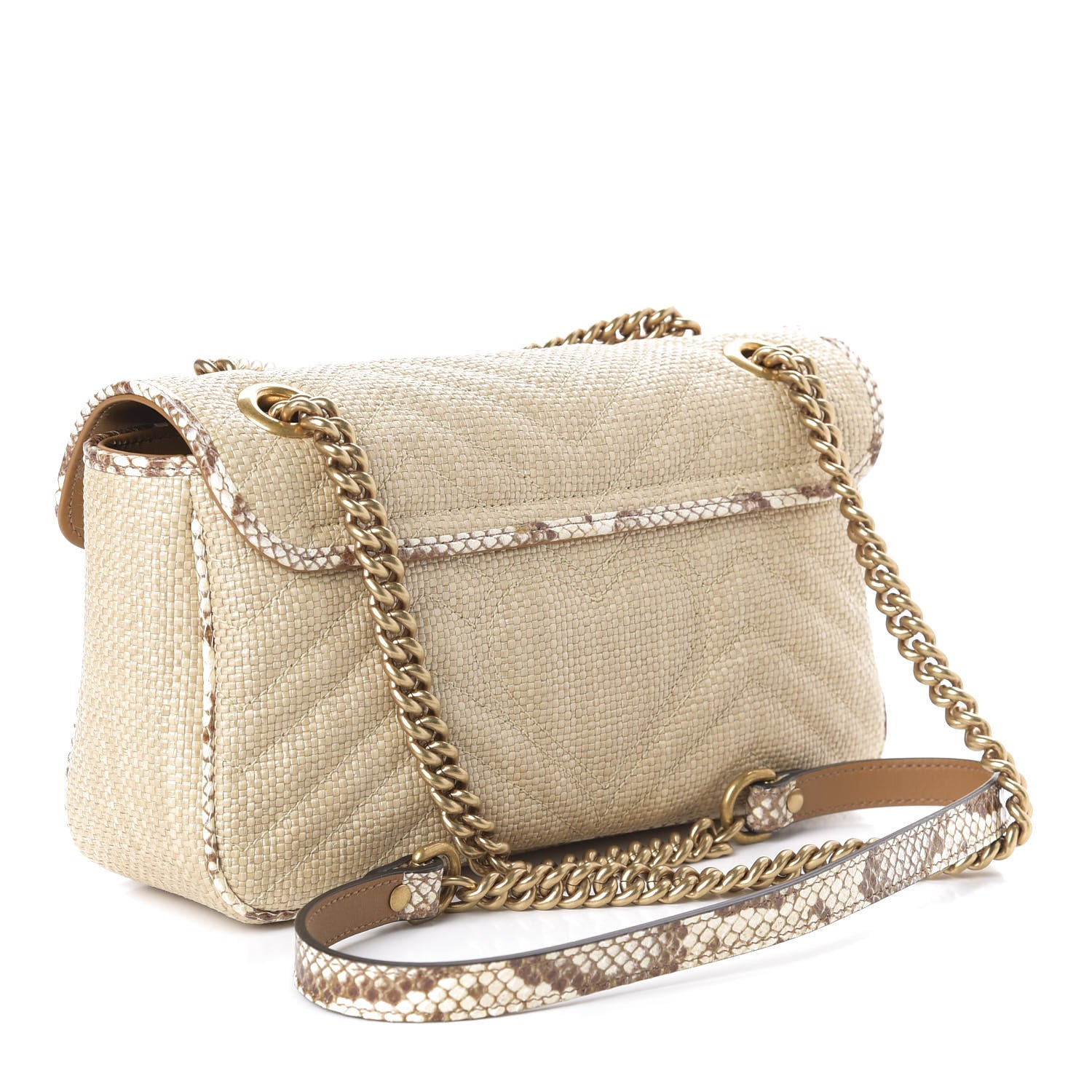 Gucci Raffia Elaphe Matelasse Small GG Marmont Shoulder Bag Natural Cream Brown 3 of 11