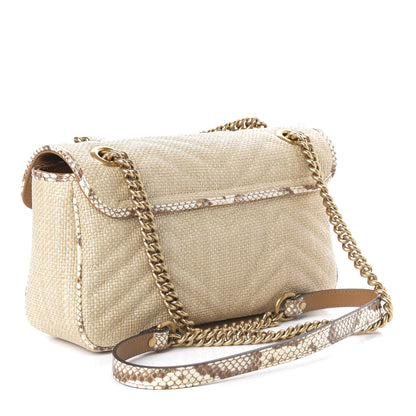 Gucci Raffia Elaphe Matelasse Small GG Marmont Shoulder Bag Natural Cream Brown 3 of 11