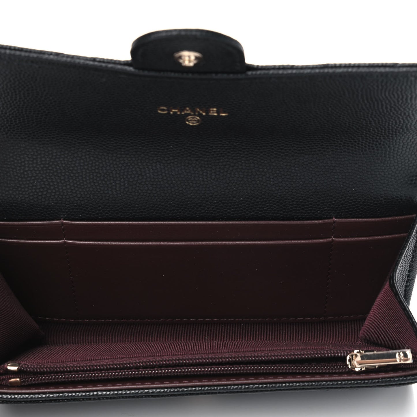 Caviar Quilted Medium Gusset Flap Wallet Black