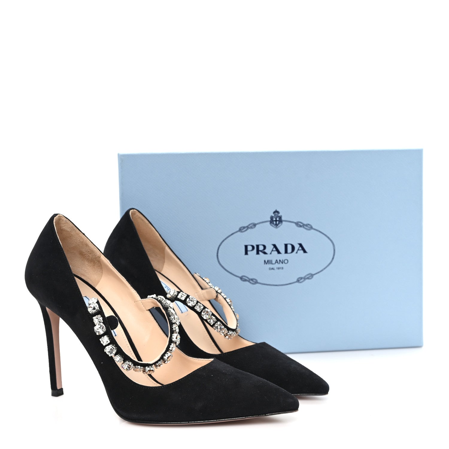 Prada Camoscio Crystal Pumps 37 Black 9 of 9