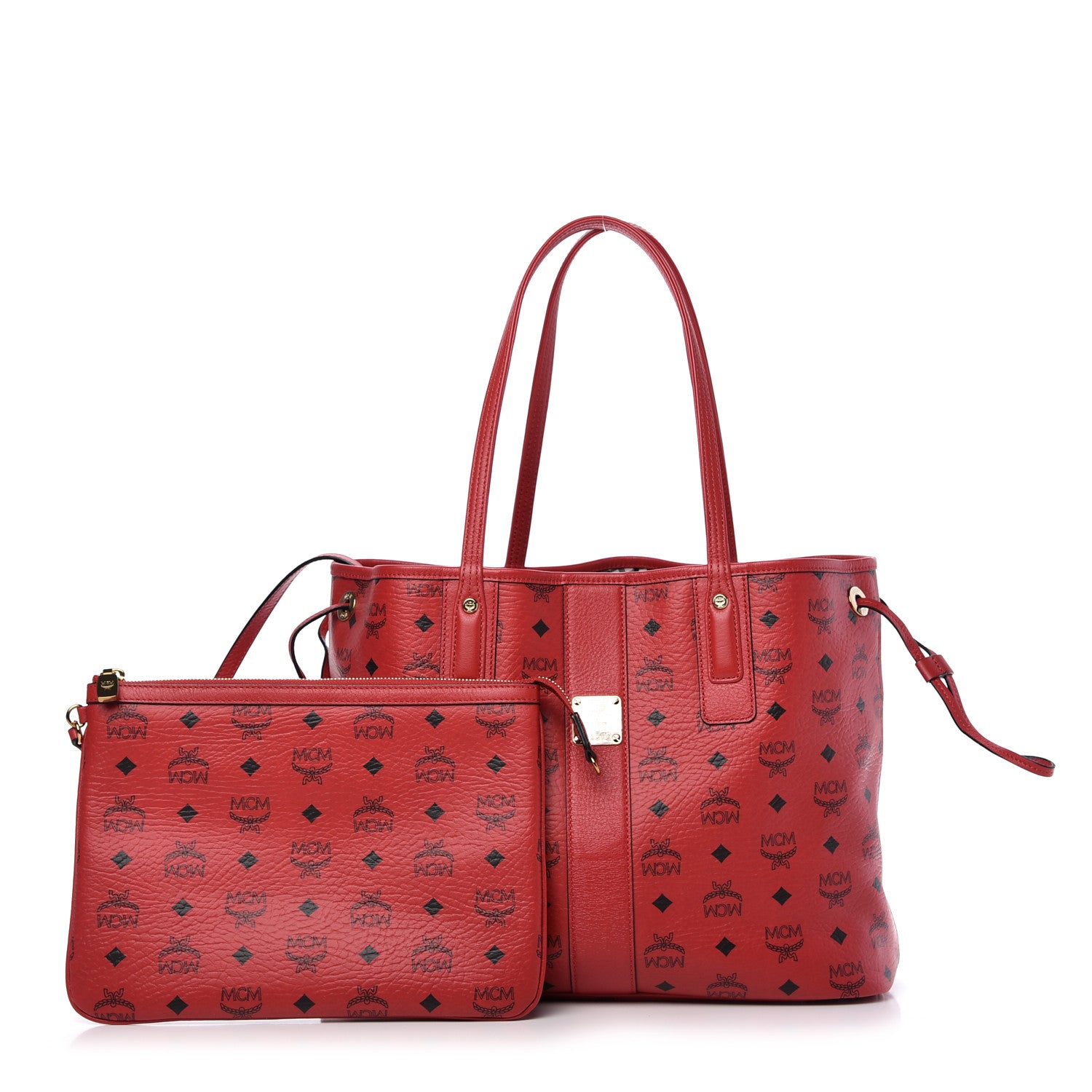 MCM Visetos Medium Liz Reversible Shopper Tote Ruby Red 4 of 11