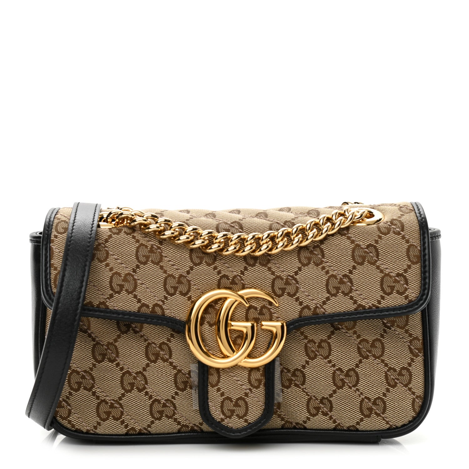 Gucci Monogram Matelasse Diagonal Mini GG Marmont Shoulder Bag Beige Black 1 of 10