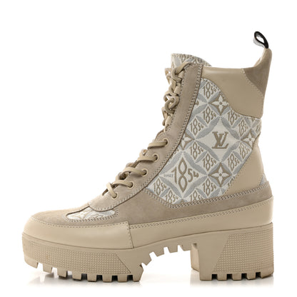 Louis Vuitton Suede Calfskin Jacquard Since 1854 Laureate Platform Desert Boots 40 Beige 1 of 10
