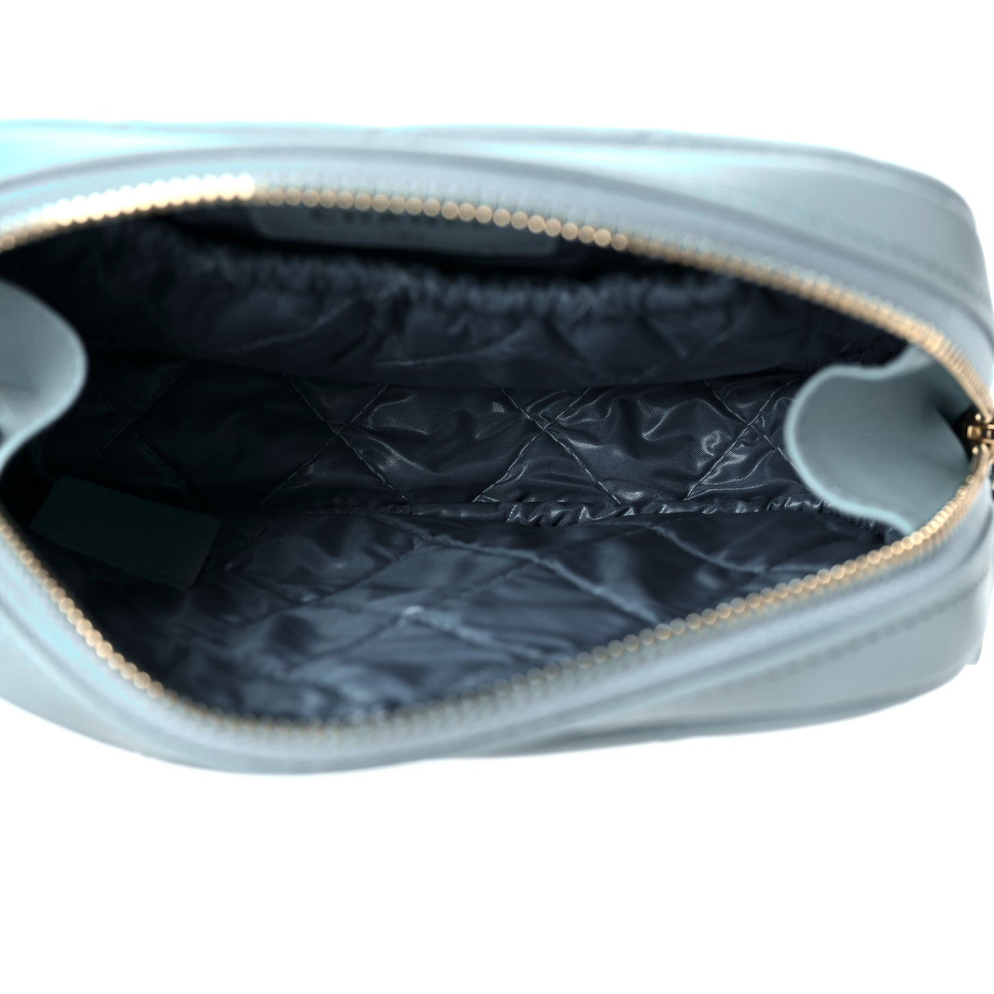 Lambskin Quilted Small Curvy Pouch Cosmetic Case Light Blue
