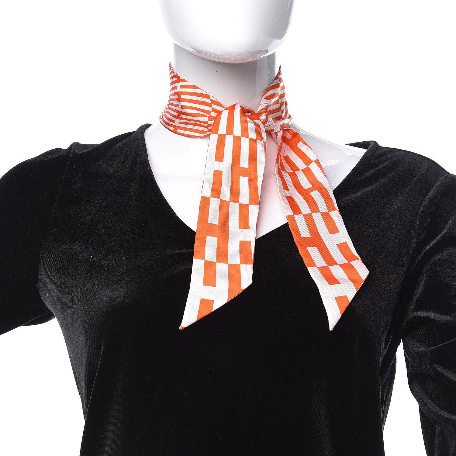 Hermes Silk Op'H Twilly White Orange 2 of 5