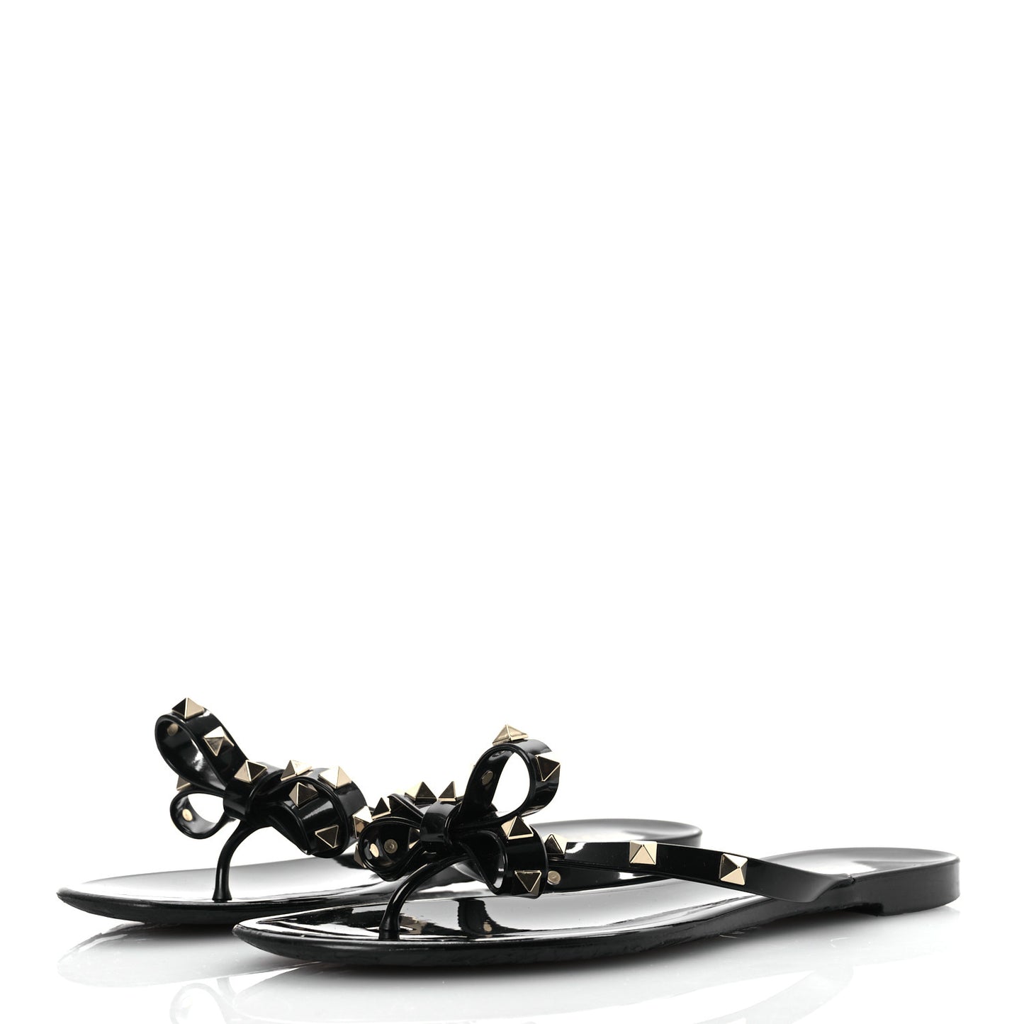 PVC Jelly Rockstud Bow Thong Sandals 41 Black