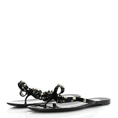 Valentino Garavani PVC Jelly Rockstud Bow Thong Sandals 41 Black 4 of 12