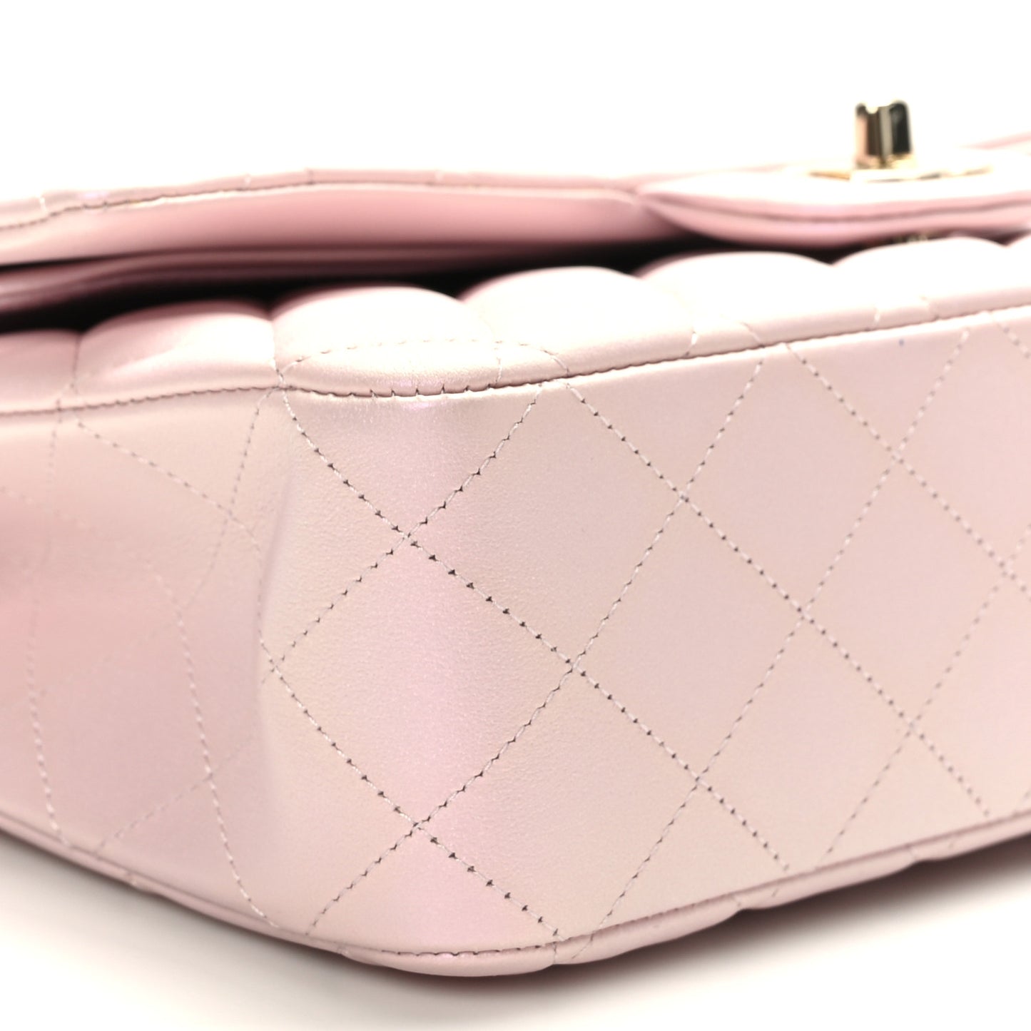 Iridescent Calfskin Quilted Medium Double Flap Light Pink