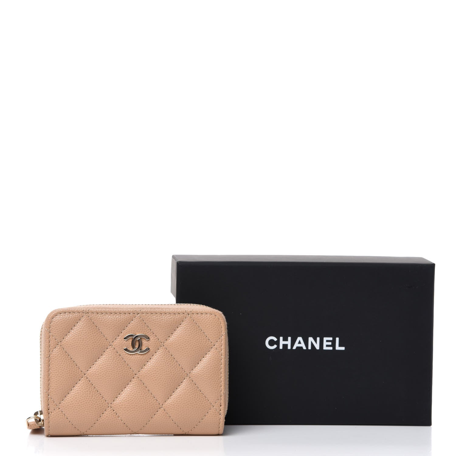 Chanel Caviar Quilted Zip Around Coin Purse Beige 8 of 8