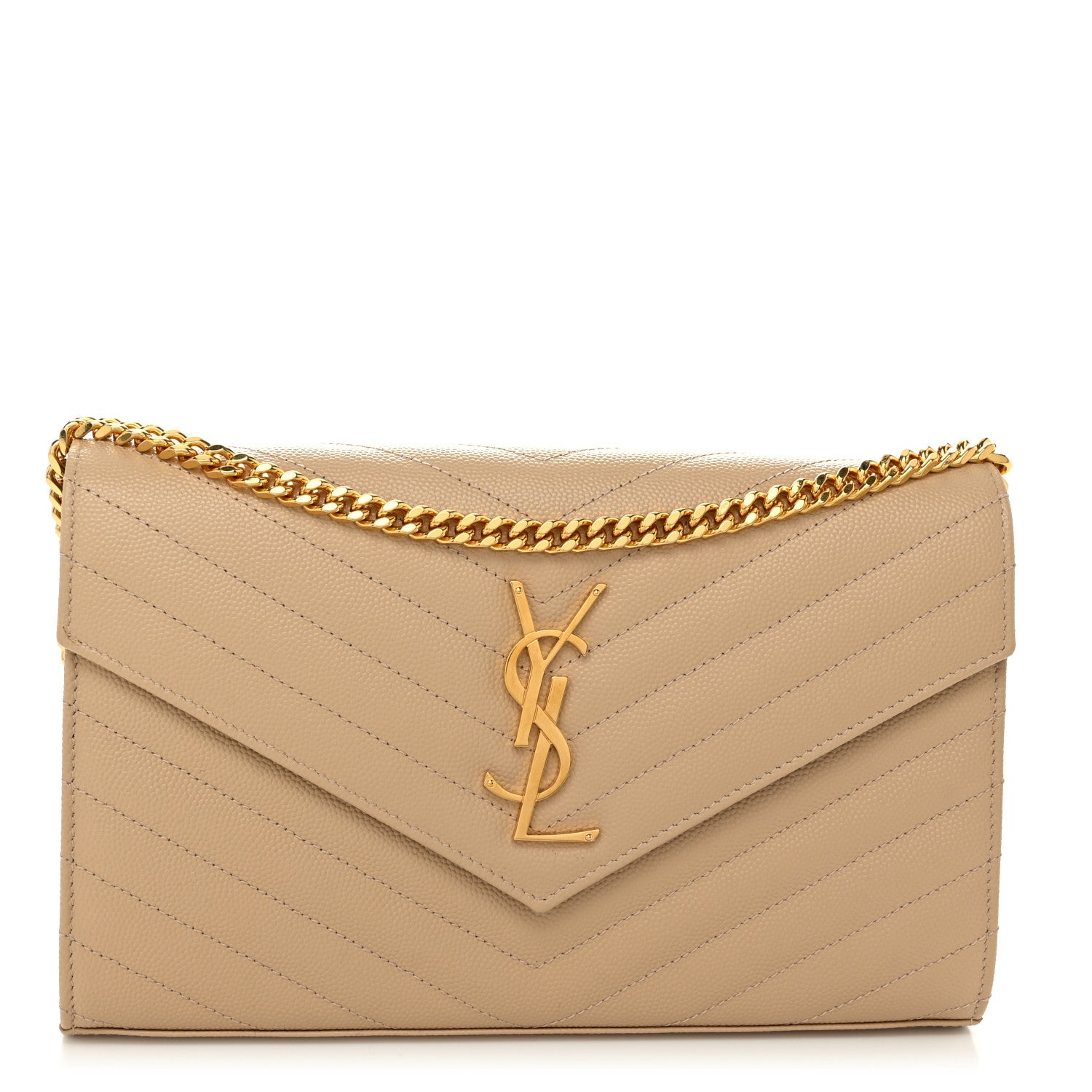 Saint Laurent Grain De Poudre Matelasse Chevron Monogram Envelope Chain Wallet Nude Powder 1 of 10